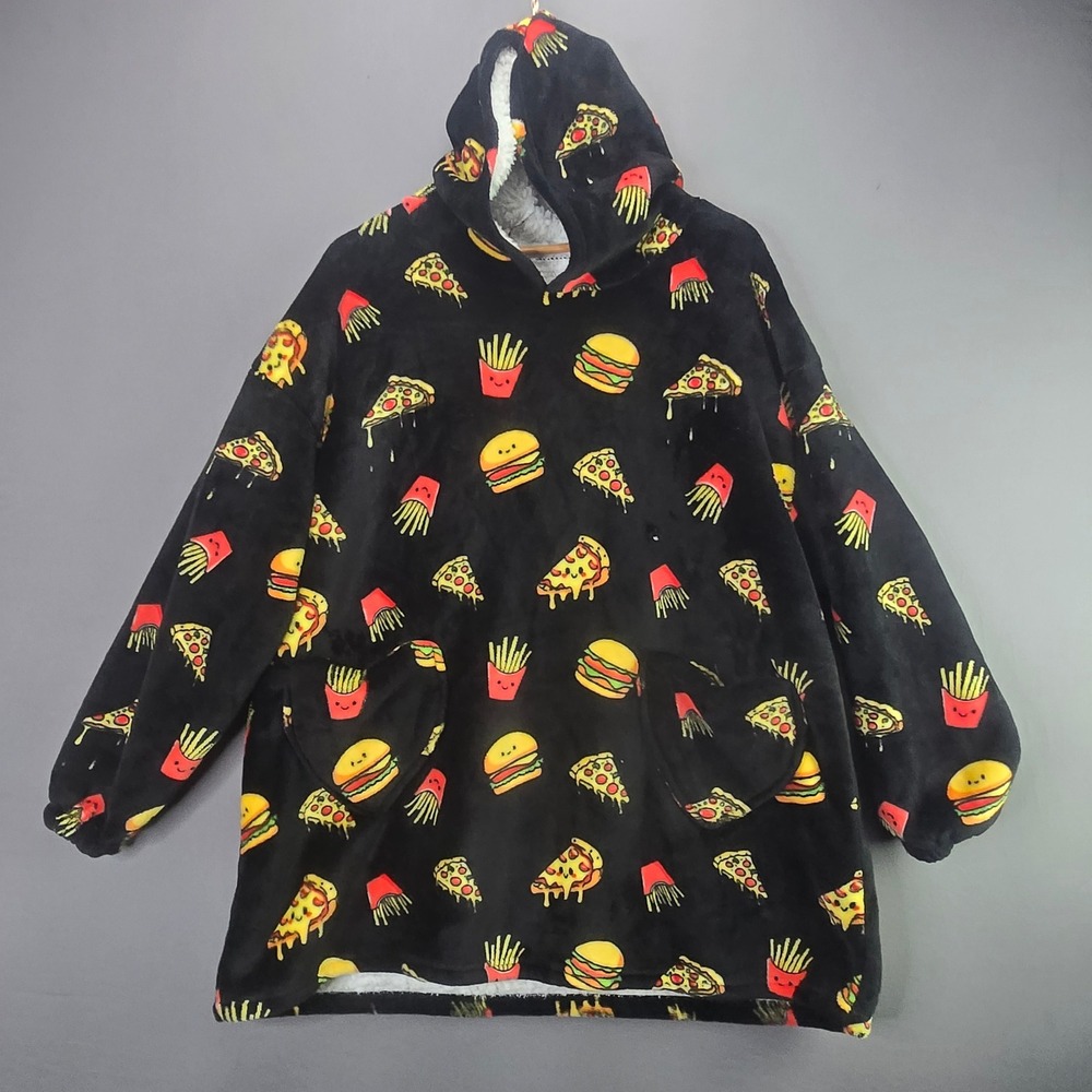 Unbranded Wearable Blanket Hoodie OS Black Junk Food Pizza Burger Fries Fleece